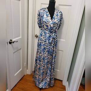 NWT Alexia Admor Blue Floral Satin Look & Feel Maxi Dress Size 10, Retail $245